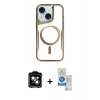 MARSİLYAN™- iPhone 14 Kılıf Yadigar Klasik Özel Seri - Şeffaf Royal Nano Ekran Koruyucu + PVD Metal Kamera Lens - TU