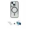 MARSİLYAN™- iPhone 14 Kılıf Yadigar Klasik Özel Seri - Siyah 3D Antistatik Cam Ekran Koruyucu + Diamond Kamera Lens - PE