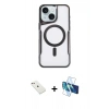 MARSİLYAN™- iPhone 14 Kılıf Yadigar Klasik Özel Seri - Siyah 3D Antistatik Cam Ekran Koruyucu + Diamond Kamera Lens - PE