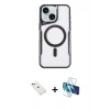 MARSİLYAN™- iPhone 14 Kılıf Yadigar Klasik Özel Seri - Siyah 3D Antistatik Cam Ekran Koruyucu + Diamond Kamera Lens - KI