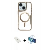 MARSİLYAN™- iPhone 14 Kılıf Yadigar Klasik Özel Seri - Siyah 3D Antistatik Cam Ekran Koruyucu + Diamond Kamera Lens - PE