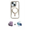 MARSİLYAN™- iPhone 14 Kılıf Yadigar Klasik Özel Seri - Siyah 3D Antistatik Cam Ekran Koruyucu + Raze Metal Kamera Lens - SH