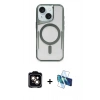 MARSİLYAN™- iPhone 14 Kılıf Yadigar Klasik Özel Seri - Siyah 3D Antistatik Cam Ekran Koruyucu + Turuncu PVD Metal Kamera Lens