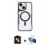 MARSİLYAN™- iPhone 14 Kılıf Yadigar Klasik Özel Seri - Siyah 3D Antistatik Cam Ekran Koruyucu + PVD Metal Kamera Lens - YL