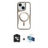 MARSİLYAN™- iPhone 14 Kılıf Yadigar Klasik Özel Seri - Siyah 3D Antistatik Cam Ekran Koruyucu + PVD Metal Kamera Lens - YL