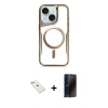 MARSİLYAN™- iPhone 14 Kılıf Yadigar Klasik Özel Seri - Siyah 3D Antistatik Hayalet Cam Ekran Koruyucu + Diamond Kamera Lens - SABE