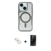 MARSİLYAN™- iPhone 14 Kılıf Yadigar Klasik Özel Seri - Siyah 3D Antistatik Hayalet Cam Ekran Koruyucu + Diamond Kamera Lens - SABE