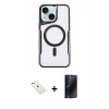 MARSİLYAN™- iPhone 14 Kılıf Yadigar Klasik Özel Seri - Siyah 3D Antistatik Hayalet Cam Ekran Koruyucu + Diamond Kamera Lens - SABE