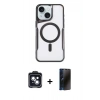 MARSİLYAN™- iPhone 14 Kılıf Yadigar Klasik Özel Seri - Siyah 3D Antistatik Hayalet Cam Ekran Koruyucu + PVD Metal Kamera Lens - SH