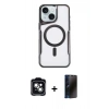 MARSİLYAN™- iPhone 14 Kılıf Yadigar Klasik Özel Seri - Siyah 3D Antistatik Hayalet Cam Ekran Koruyucu + PVD Metal Kamera Lens - YL