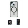 MARSİLYAN™- iPhone 14 Kılıf Yadigar Klasik Özel Seri - Siyah 3D Antistatik Hayalet Cam Ekran Koruyucu + PVD Metal Kamera Lens - TU