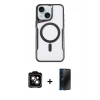 MARSİLYAN™- iPhone 14 Kılıf Yadigar Klasik Özel Seri - Siyah 3D Antistatik Hayalet Cam Ekran Koruyucu + PVD Metal Kamera Lens - TU