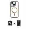 MARSİLYAN™- iPhone 14 Kılıf Yadigar Klasik Özel Seri - Siyah 3D Antistatik Hayalet Cam Ekran Koruyucu + PVD Metal Kamera Lens - GS