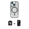MARSİLYAN™- iPhone 14 Kılıf Yadigar Klasik Özel Seri - Siyah 3D Antistatik Hayalet Cam Ekran Koruyucu + PVD Metal Kamera Lens - YL