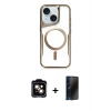 MARSİLYAN™- iPhone 14 Kılıf Yadigar Klasik Özel Seri - Siyah 3D Antistatik Hayalet Cam Ekran Koruyucu + PVD Metal Kamera Lens - TU