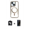 MARSİLYAN™- iPhone 14 Kılıf Yadigar Klasik Özel Seri - Siyah 3D Antistatik Hayalet Cam Ekran Koruyucu + PVD Metal Kamera Lens - YL