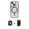 MARSİLYAN™- iPhone 14 Kılıf Yadigar Klasik Özel Seri - Siyah 3D Antistatik Hayalet Cam Ekran Koruyucu + PVD Metal Kamera Lens - GS