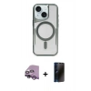 MARSİLYAN™- iPhone 14 Kılıf Yadigar Klasik Özel Seri - Siyah 3D Antistatik Hayalet Cam Ekran Koruyucu + Raze Metal Kamera Lens - MR