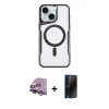 MARSİLYAN™- iPhone 14 Kılıf Yadigar Klasik Özel Seri - Siyah 3D Antistatik Hayalet Cam Ekran Koruyucu + Raze Metal Kamera Lens - MR