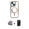 MARSİLYAN™- iPhone 14 Kılıf Yadigar Klasik Özel Seri - Siyah 3D Antistatik Hayalet Cam Ekran Koruyucu + Raze Metal Kamera Lens - GS