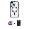 MARSİLYAN™- iPhone 14 Kılıf Yadigar Klasik Özel Seri - Siyah 3D Antistatik Hayalet Cam Ekran Koruyucu + Raze Metal Kamera Lens - GS