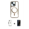 MARSİLYAN™- iPhone 14 Kılıf Yadigar Klasik Özel Seri - Siyah 3D Antistatik Hayalet Cam Ekran Koruyucu + Shine Kamera Lens - GS