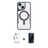 MARSİLYAN™- iPhone 14 Kılıf Yadigar Klasik Özel Seri - Siyah 3D Antistatik Hayalet Cam Ekran Koruyucu + Shine Kamera Lens - GS