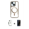 MARSİLYAN™- iPhone 14 Kılıf Yadigar Klasik Özel Seri - Siyah 3D Antistatik Hayalet Cam Ekran Koruyucu + Shine Kamera Lens - YL