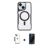MARSİLYAN™- iPhone 14 Kılıf Yadigar Klasik Özel Seri - Siyah 3D Antistatik Hayalet Cam Ekran Koruyucu + Shine Kamera Lens - YL