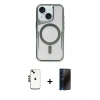 MARSİLYAN™- iPhone 14 Kılıf Yadigar Klasik Özel Seri - Siyah 3D Antistatik Hayalet Cam Ekran Koruyucu + Shine Kamera Lens - SH