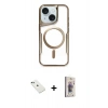 MARSİLYAN™- iPhone 14 Kılıf Yadigar Klasik Özel Seri - Siyah Bilvis 3D Cam Ekran Koruyucu + Diamond Kamera Lens - YL