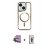 MARSİLYAN™- iPhone 14 Kılıf Yadigar Klasik Özel Seri - Siyah Bilvis 3D Cam Ekran Koruyucu + Raze Metal Kamera Lens - GS