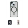 MARSİLYAN™- iPhone 14 Kılıf Yadigar Klasik Özel Seri - Siyah Bilvis 3D Cam Ekran Koruyucu + Siyah PVD Metal Kamera Lens