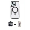 MARSİLYAN™- iPhone 14 Kılıf Yadigar Klasik Özel Seri - Siyah Bilvis 3D Cam Ekran Koruyucu + Siyah PVD Metal Kamera Lens