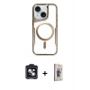 MARSİLYAN™- iPhone 14 Kılıf Yadigar Klasik Özel Seri - Siyah Bilvis 3D Cam Ekran Koruyucu + Siyah PVD Metal Kamera Lens