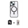 MARSİLYAN™- iPhone 14 Kılıf Yadigar Klasik Özel Seri - Siyah Bilvis 3D Cam Ekran Koruyucu + PVD Metal Kamera Lens - TU
