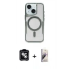 MARSİLYAN™- iPhone 14 Kılıf Yadigar Klasik Özel Seri - Siyah Bilvis 3D Mat Cam Ekran Koruyucu + PVD Metal Kamera Lens - GS