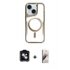 MARSİLYAN™- iPhone 14 Kılıf Yadigar Klasik Özel Seri - Siyah Bilvis 3D Mat Cam Ekran Koruyucu + PVD Metal Kamera Lens - GS