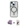MARSİLYAN™- iPhone 14 Kılıf Yadigar Klasik Özel Seri - Siyah Bilvis 3D Mat Cam Ekran Koruyucu + Gümüş Raze Metal Kamera Lens