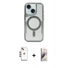 MARSİLYAN™- iPhone 14 Kılıf Yadigar Klasik Özel Seri - Siyah Bilvis 3D Mat Cam Ekran Koruyucu + Kırmızı Shine Kamera Lens