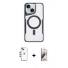 MARSİLYAN™- iPhone 14 Kılıf Yadigar Klasik Özel Seri - Siyah Bilvis 3D Mat Cam Ekran Koruyucu + Kırmızı Shine Kamera Lens