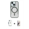 MARSİLYAN™- iPhone 14 Kılıf Yadigar Klasik Özel Seri - Siyah Bilvis 3D Mat Cam Ekran Koruyucu + Mavi Shine Kamera Lens