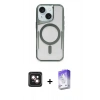 MARSİLYAN™- iPhone 14 Kılıf Yadigar Klasik Özel Seri - Siyah Bilvis 5in1 3D Magic Cam Ekran Koruyucu + Pembe PVD Metal Kamera Lens
