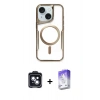 MARSİLYAN™- iPhone 14 Kılıf Yadigar Klasik Özel Seri - Siyah Bilvis 5in1 3D Magic Cam Ekran Koruyucu + PVD Metal Kamera Lens - SH