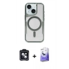 MARSİLYAN™- iPhone 14 Kılıf Yadigar Klasik Özel Seri - Siyah Bilvis 5in1 5D Magic Hayalet Cam Ekran Koruyucu + PVD Metal Kamera Lens - SH