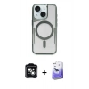 MARSİLYAN™- iPhone 14 Kılıf Yadigar Klasik Özel Seri - Siyah Bilvis 5in1 5D Magic Hayalet Cam Ekran Koruyucu + PVD Metal Kamera Lens - YL