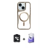 MARSİLYAN™- iPhone 14 Kılıf Yadigar Klasik Özel Seri - Siyah Bilvis 5in1 5D Magic Hayalet Cam Ekran Koruyucu + PVD Metal Kamera Lens - YL