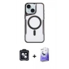 MARSİLYAN™- iPhone 14 Kılıf Yadigar Klasik Özel Seri - Siyah Bilvis 5in1 5D Magic Hayalet Cam Ekran Koruyucu + PVD Metal Kamera Lens - SH
