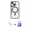 MARSİLYAN™- iPhone 14 Kılıf Yadigar Klasik Özel Seri - Siyah Bilvis 5in1 5D Magic Hayalet Cam Ekran Koruyucu + Diamond Kamera Lens - KI
