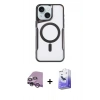 MARSİLYAN™- iPhone 14 Kılıf Yadigar Klasik Özel Seri - Siyah Bilvis 5in1 5D Magic Hayalet Cam Ekran Koruyucu + Mor Raze Metal Kamera Lens
